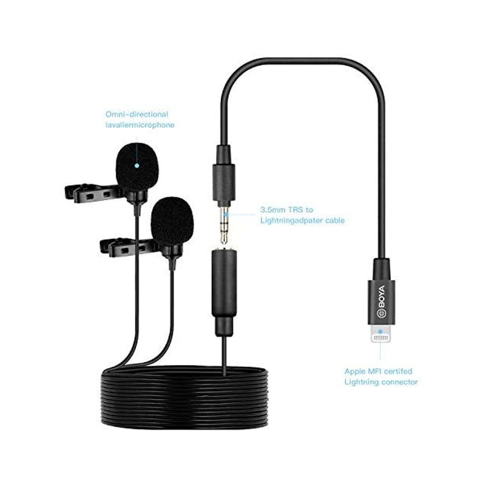 BOYA BY-M2D Digital Dual Omnidirectional Lavalier Microphones with Detachable Lightning Cable (iOS)