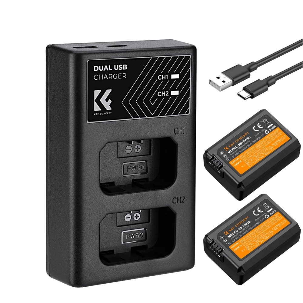 KF28.0015 NP-FW50 2Pack Battery and Dual Slot Battery Charger Type-C
