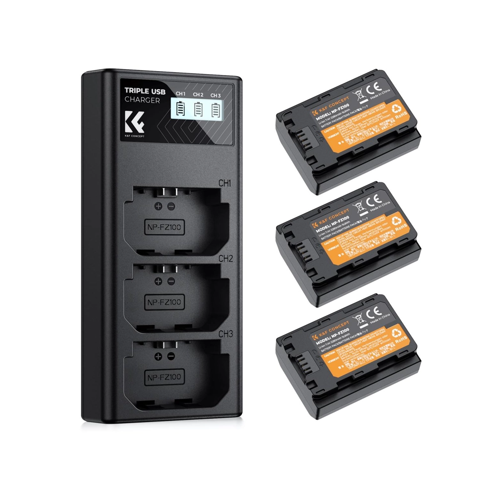 KF28.0038 NP-FZ100 3-Battery 2280mAh and 3-Slot Charger, for Sony camera