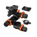 KF31.127Concept Geared Tripod Head, 360°Panoramic 3-Way Ballhead with Quick Release Plate, 6KG Load-bearing for Macro, Star Shooting, Commercial Photography