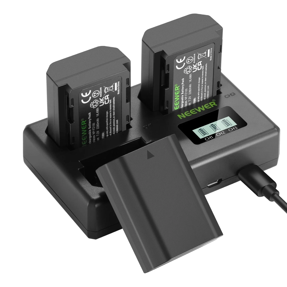 NEEWER NP-FZ100 SONY 3 REPLACEMENT BATTERY 7.2v 2280mAh with Type C CHARGER SET(10103231) 9956