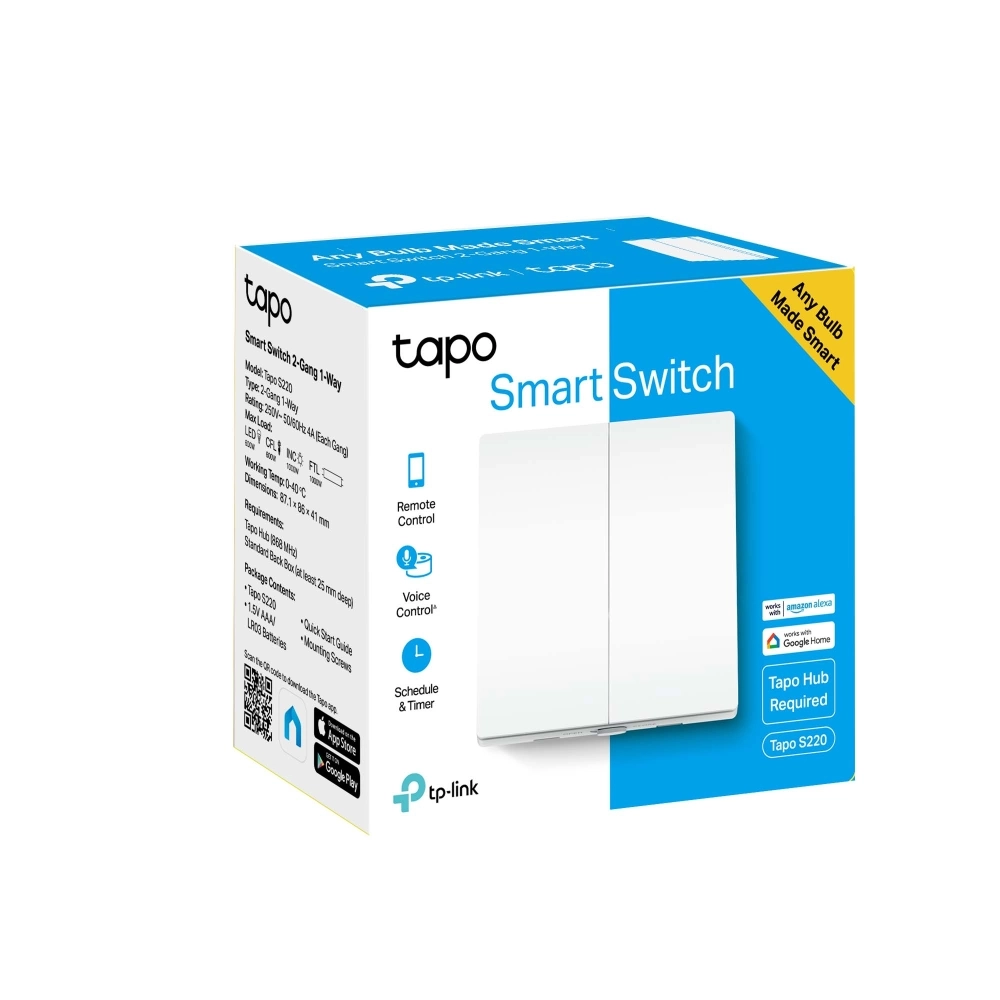 TP-LINK Tapo Smart Light Switch 2 Gang 1 Way S220