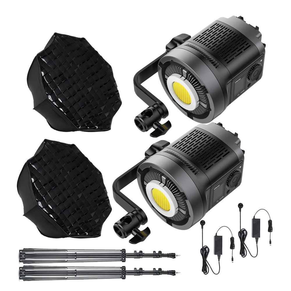 QPS-ULANZI VL120BI 120W Bi-color V-Mount Video Light with SoftBox 90cm &Light Stand 2kit