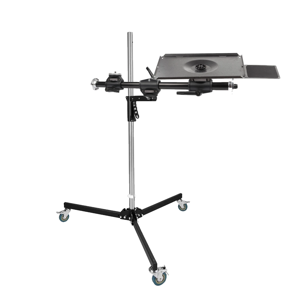 QPS-Wheeled Light Stand with Dual mount arm & Laptop tray