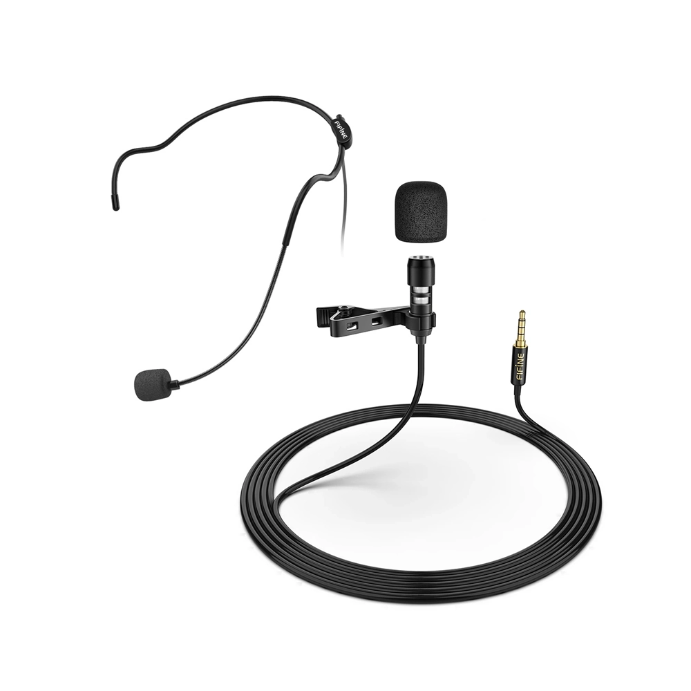Fifine C1 Lavalier 3.5mm Microphone w/ Extension Cable & Y-Splitter For Smartphone, Camera & PC