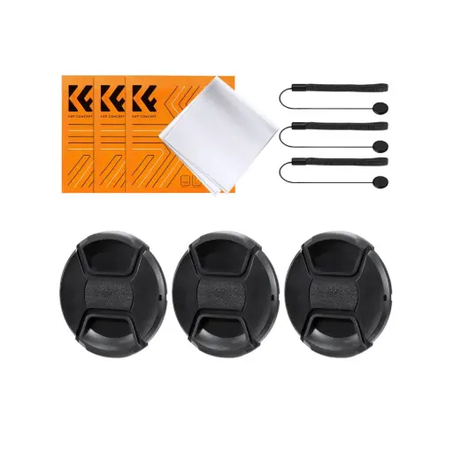 [K&F] K&F SKU.1998 (SKU.2075) 82mm Camera Center Pinch Lens Cap with Lens Cap Leash*3+Cleaning Cloth*3+Anti-lost Rope*3 for Canon Nikon Sony Olympus Fujifilm Pentax Panasonic Leica