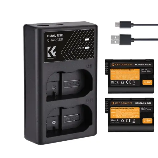 [K&F] KF28.0012 EN-EL15  2 Pack Battery and Dual Battery Charger Type-c for Nikon