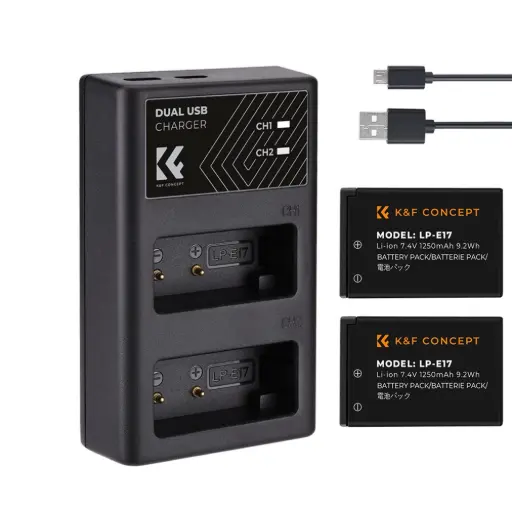 [K&F] KF28.0014 LP-E17  2 Pack Battery and Dual Slot Battery Charger Type-C for CANON
