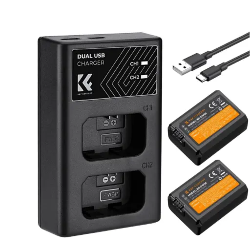 [K&F] KF28.0015 NP-FW50 2Pack Battery and Dual Slot Battery Charger Type-C