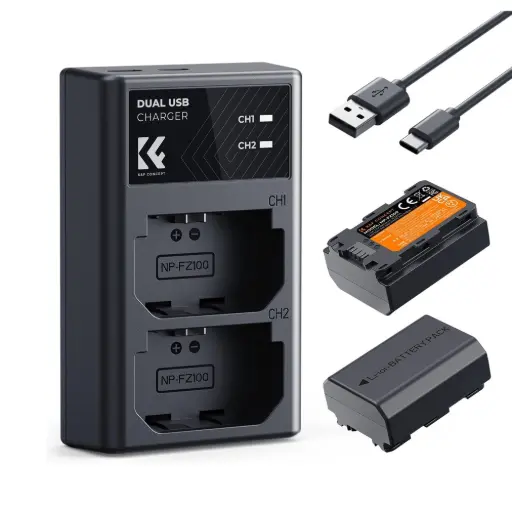 [K&F] KF28.0016  NP-FZ100 2 Pack Battery and Dual Slot Battery Charger Type-C  for Sony Alpha
