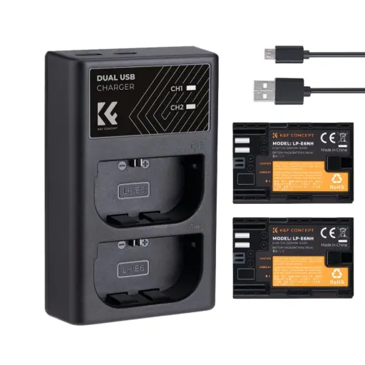 [K&F] KF28.0021 LP-E6NH 2 Pack Battery and  Dual Slot Battery Charger Type-C  for Canon EOS