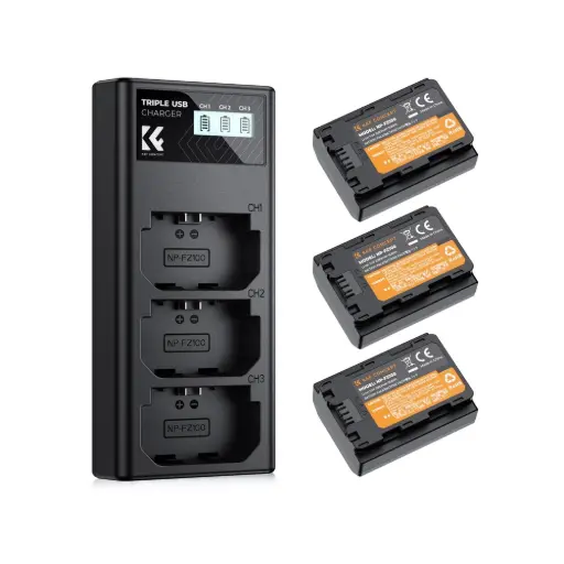 [K&F] KF28.0038 NP-FZ100 3-Battery 2280mAh and 3-Slot Charger, for Sony camera