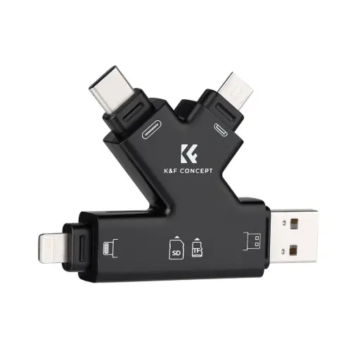 [K&F] KF42.0006 Card Reader 4in1 for iPhone/iPad/Android/Mac/Computer/Camera,  Micro SD Card Reader Tracking Camera Viewer, Portable Memory Card Reader SD Card Adapter Compatible with SD and Micro SD Card/TF Card ( black)