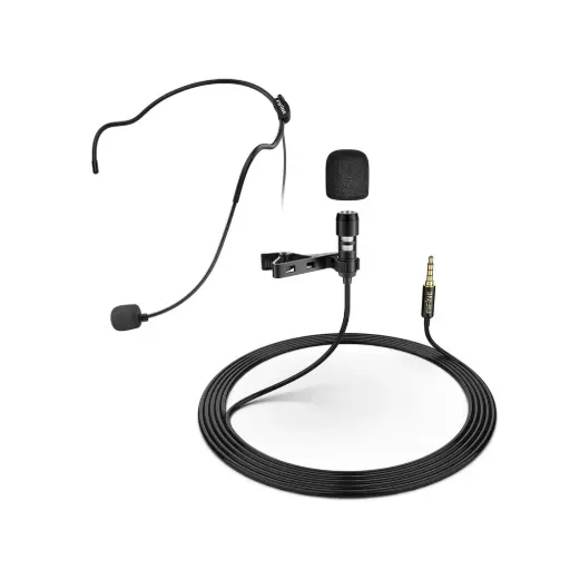 [FIFINE] Fifine C1 Lavalier 3.5mm Microphone w/ Extension Cable & Y-Splitter For Smartphone, Camera & PC